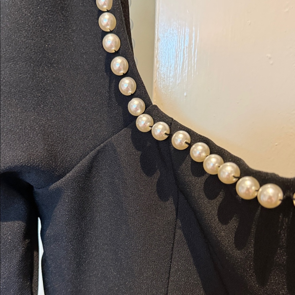 Odd Muse Faux Pearl Dress Black Long Sleeve Like New Medium LONDON GORGEOUS - Picture 6 of 7
